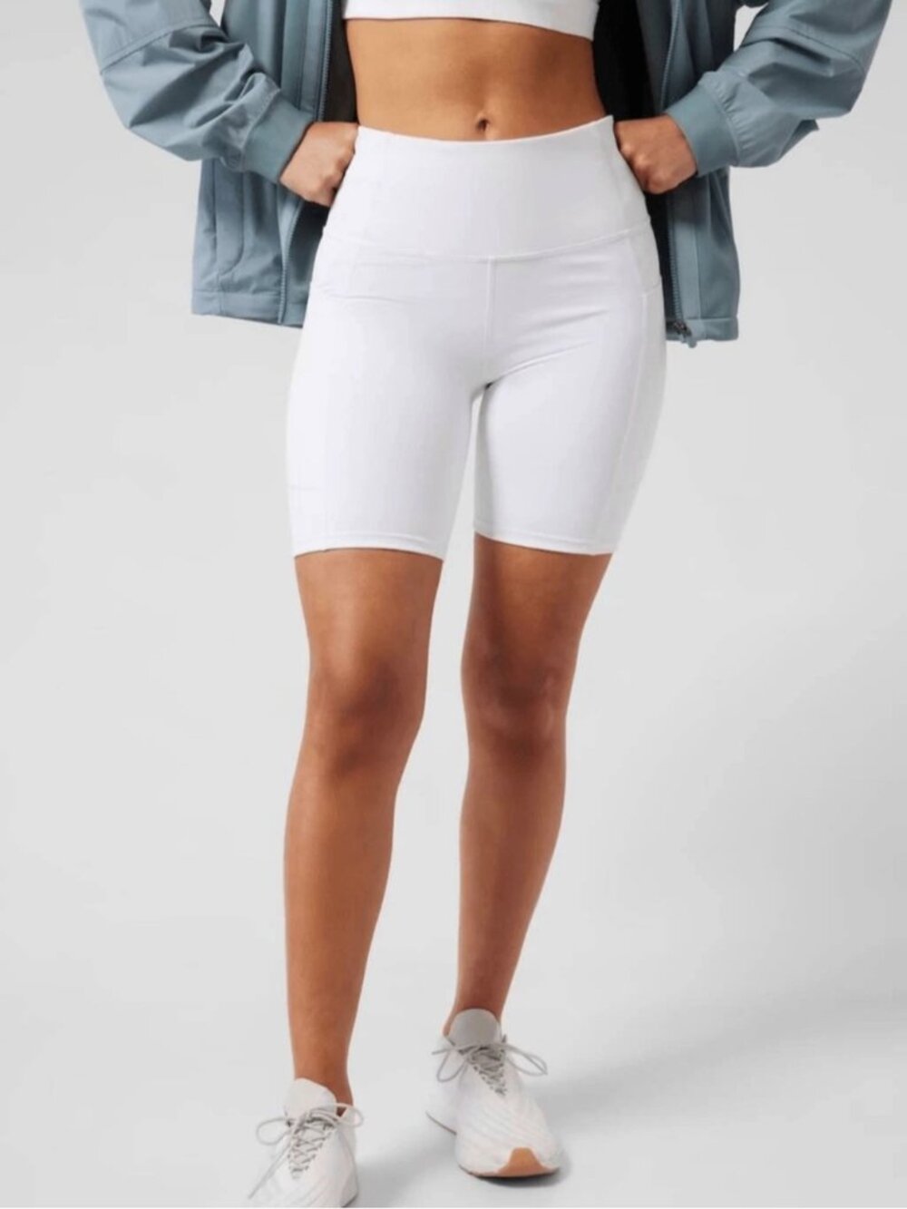 Athleta Ultimate Stash 7” Shorts Pockets White High Rise size Medium Activewear